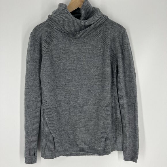 Lululemon Sweat & Savasana Sweater Sz 12 Gray Merino Wool Funnel Neck Turtleneck - Picture 1 of 7